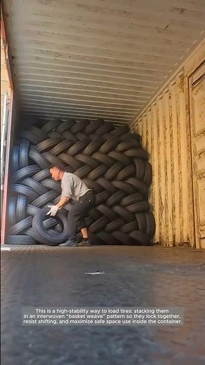 Interlocking Tire Wall Packing in a Shipping Container