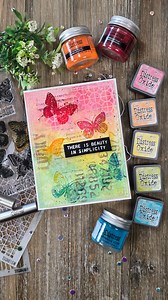 ✨🦋This gorgeous card by @luv2papercraft comes alive with bold layers of @tim_holtz Distress Oxide inks & Distress Glazes—a perfect blend of texture, color & inspiration! Supplies Tim Holtz Distress: -Mini Oxide Pads: Spun Sugar, Picked Raspberry, Festive Berries, Spiced Marmalade, Mustard Seed, Crushed Olive, Cracked Pistachio, Peacock Feathers, Lumberjack Plaid, Walnut Stain -Embossing Glaze: Lumberjack Plaid, Picked Raspberry, Candied Apple, Spiced Marmalade, Fossilized Amber, Cracked Pistach