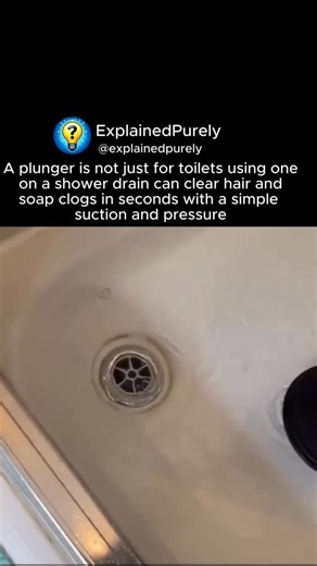ExplainedPurely on Instagram: "A plunger can be an effective way to clear a shower drain because it uses suction and pressure rather than chemicals. When the rubber cup seals over the drain opening the pushing and pulling motion helps loosen hair soap residue and light buildup that often causes slow drainage. For best results there should be enough water in the shower to cover the bottom of the plunger and create a tight seal. Removing the drain cover if possible and blocking any nearby overflow