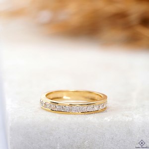 Princess Cut Colorless Moissanite Wedding Band, Antique Channel Set Half Eternity Matching Band for Anniversary Ring, Dainty Moissanite Band - Etsy