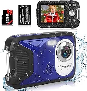 Waterproof Digital Camera with 32GB Card HD 1080P 36MP Underwater Digital Camera for Kids Teens Students Boys Girls(Blue)