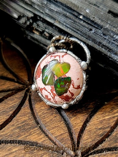 Mexican Cantera Fire Opal with a three leaf clover handmade one of a kind gift for her for anyone Moon Goddess Witchy gift OOAK