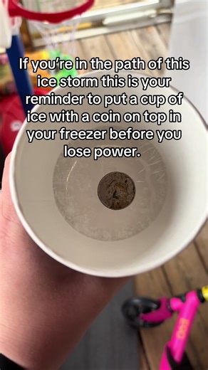 It helps you tell if your freezer thawed and refroze without guessing. If the coin isn’t on top anymore it thawed. #icestorm #winterstormwarning #stormprep #icemagedon