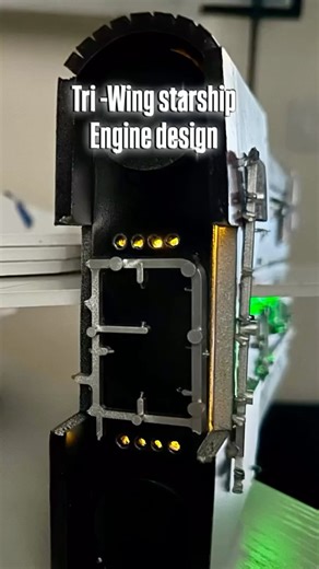 TK421 on Instagram: "🚀🧨🚀🧨🚀🚀Tri-Wing starship 1:12 scale scratch built. Engine build design.. This ship has a unique engine design with 4 engines put in pairs, stacked on top of each other. This reel show how I designed the engines from how they slide onto the wings. The engine running flames and trimming, layering, greebles, internal lighting with weathering at a later time ..💯#starwars #starwarsfan #starwarsnerd #starwarsart #art #artist #scratchbuild #tk421trooper"