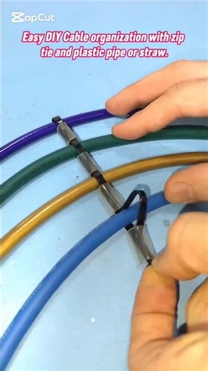 Easy DIY Cable Management Hack: Organize Cords with Zip Ties and Straws. #diy #tips #tricks #shorts