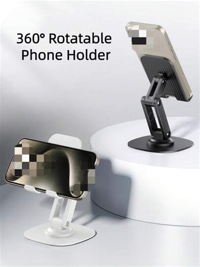 1pc 360° Rotating Desktop Phone Holder, Adjustable & Foldable Phone Stand, Aluminum Alloy Desktop Bracket With Non-Slip Base, Slouchy Bracket, Suitable For Home And Office Use, Compatible With All Smartphone And Tablet Models | SHEIN
