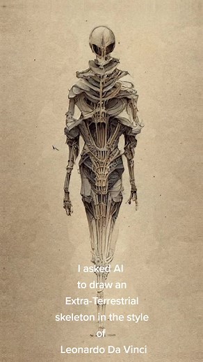 Extra-Terrestrial Skull and Skeleton Art by Leonardo Da Vinci