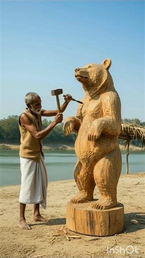 Amazing Wood Carving Bear Sculpture | Old Village Craftsman Art #shorts #woodcarving #woodstatue