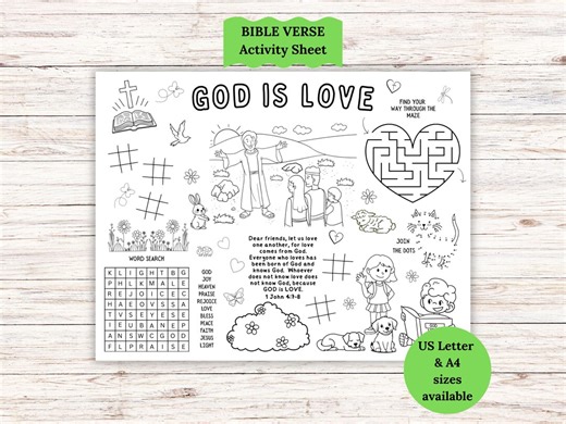 Christian Activity Mat, God is Love Activity, Bible Study for Kids, Faith Based Color in Sheet for Kids, Sunday School Placemat Printable - Etsy