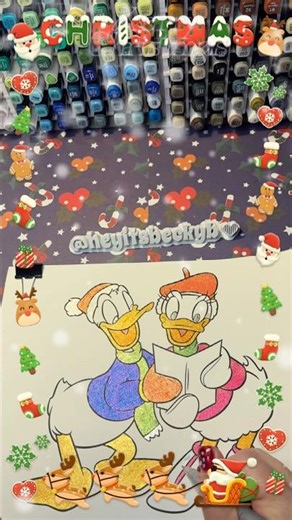25 Days of Christmas Coloring Day 19 Glittery Donald and Daisy Duck