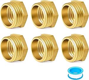 Poktlife Brass Reducer Hex Bushing Threaded Pipe Fitting,Reducing Pipe Adapter Fitting (6, 1/4" NPT Male x 1/8" NPT Female)