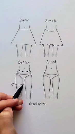 6.6M views · 10K reactions | How to draw a skirt ✏️ Which level can you draw?! #art #artwork #draw #drawing #artist #fashion #style #design #cartoon #anime #painting #sketch | Eyeinspired | Facebook