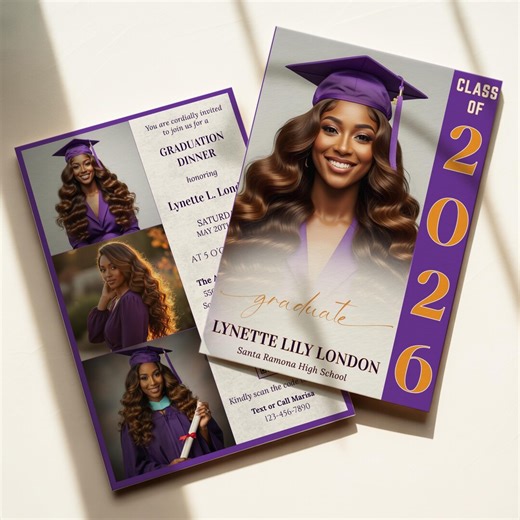 Purple Graduation Invitation, Editable Class of 2026 Grad Announcement Invite, Senior Photo Card (digital Download, Canva Template) - Etsy