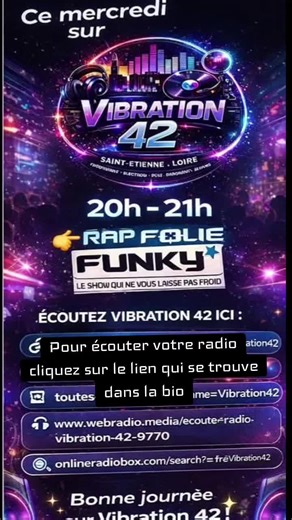 📡 Écoutez Vibration 42 ici : 🔗 https://vibration42laradio.wixsite.com/vibration42� 🔗 https://ecmanager2.pro-fhi.net:2580/api/startpage/1/� 🔗 https://www.radio.fr/s/vibration42� 🔗 https://www.tunedradios.com/fr/radio/10840� 🔗 https://toutes-les-radios.fr/?name=Vibration42� 🔗 https://www.webradio.media/ecouter-radio-vibration-42-9770� 🔗 https://onlineradiobox.com/search?c=fr&q=Vibration42&r=277� ✨ Bonne journée à l’écoute de votre radio Vibration 42 ! ✨ #radio #webradio #eurodance #techno 