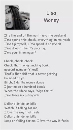 Lisa Of Blackpink - Money Lyrics #tiktok #fyp #viral #blink #blackpink #lisablackpink #lalisa #money #ygentertainment @blackpinkofficial
