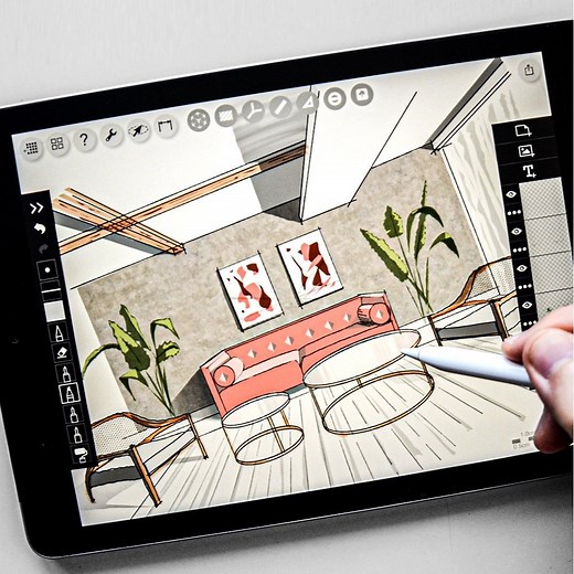 Draw 1-point Interior Perspective on iPad for Beginner / 7 Easy Steps — Sketch Like an Architect