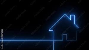 Neon home icon animation, shiny symbol. glowing House, home building animation. Stock Video