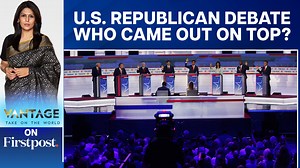 #VantageOnFirstpost: Eight Republican presidential candidates sparred over immigration, the economy and abortion in the first debate of the 2024 US election cycle but the spotlight was still stolen by Donald Trump even as he boycotted the showdown. If the debate was judged on applause alone, Vivek Ramaswamy won hands down as Ron Desantis failed to make a mark. Palki Sharma brings you a report. | Firstpost