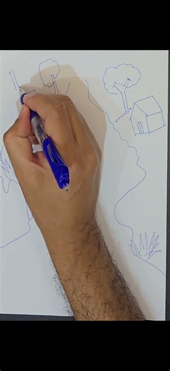 Water stream surrounded by trees from a simple hand sketch using AI