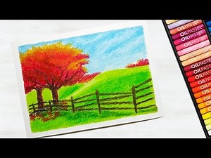 How to Draw a Fall Scenery with Oil Pastels - Autumn Landscape Drawing for Beginners