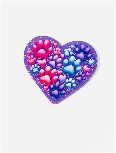 Purple Paw Print Heart - Acrylic Swappable Badge Topper - Etsy