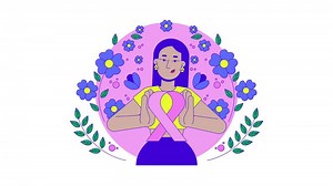 Middle eastern feminist movement of pink ribbon 2D animation. Breast cancer solidarity 4K motion graphic. Turkish woman femininity animated character cartoon flat concept, white background