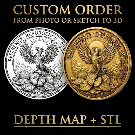 Custom Coin Depth Map: Personalized 3D Embossing Laser Engrave STL and Heigth Map files for Laser Fiber