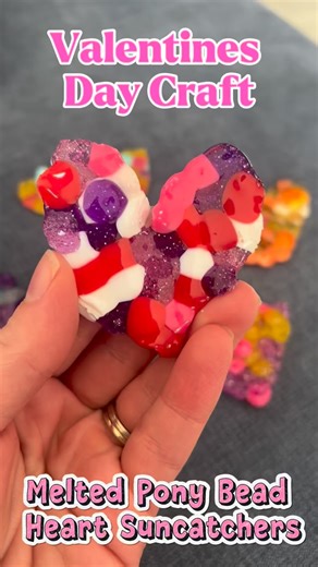 The coolest Valentine’s Day Heart Craft! Make fun Heart suncatchers using pony beads and tin foil! 💜 ❤️ *These turned out so cool and my kids loved making them. Kids will need an adults help with this one as the oven is hot and the finished product may need a little sanding down so it isn’t sharp! To make, start by covering a tray with tinfoil. Then create tinfoil hearts (or you can use metal cookie cutters for more perfect heart shapes). Fill the heart shapes completely with pony beads and put