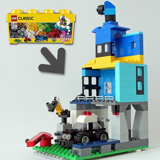 レゴ：警察署とパトカーの作り方 LEGOクラシック10696だけで作ったよ (説明書、組み換えレシピ)　3階建、駐車場付き