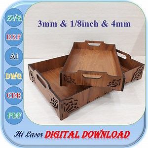 Laser Cut Wooden Flat Serving Tray Svg Dxf Files for 3mm, 4mm, 1/8 Inch Material With 2 Size, 3mm 4mm 1/8inch Wooden Serving Tray Template - Etsy
