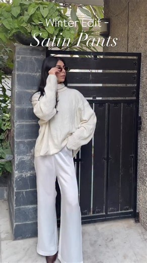 The Sass Project on Instagram: "Satin Pants ❄️🤍✨ The perfect winter pants to elevate your wardrobe! - Available in white, black and grey Made as per your measurements (size YOU) #smallbusiness #madeinindia #trending #satin #supportindiandesigners #trendingreels #winter"
