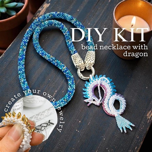 DIY White Blue Dragon Bead Crochet Rope Kit, Handmade Rope Necklace Jewelry Making Set, Beadweaving Craft Kit for Adults - Etsy