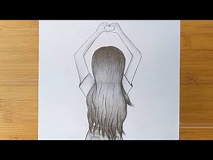 How to draw a girl of making the heart sign with hands || Draw holding hands with pencil sketch.