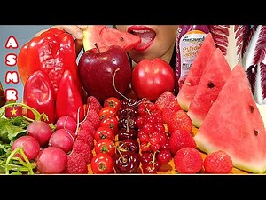 ASMR EATING RED FRUIT & RED VEGETABLE 먹방 Real Sounds