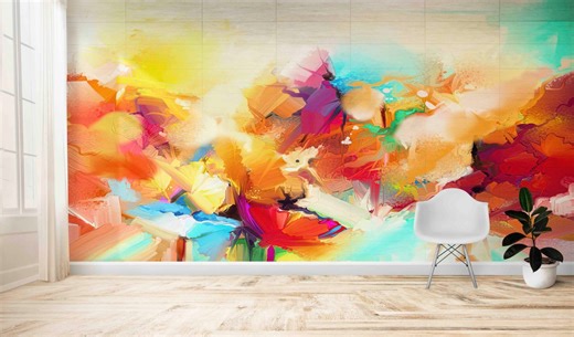 Abstract Colorful Painting Wallpaper - Peel and Stick Wall Art - Etsy