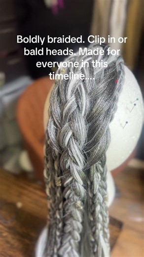 Custom-made silver & white braided hair topper • Bald Heads or Clip in Versions