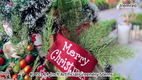 40 Pcs 14-Inch Artificial Greenery Stems, Christmas Picks, Pine Tree Decor Branches, Realistic Faux Cedar Pine Sprigs for Holiday Floral Arrangements, Wreaths, Craft DIY and Home Xmas Decorations