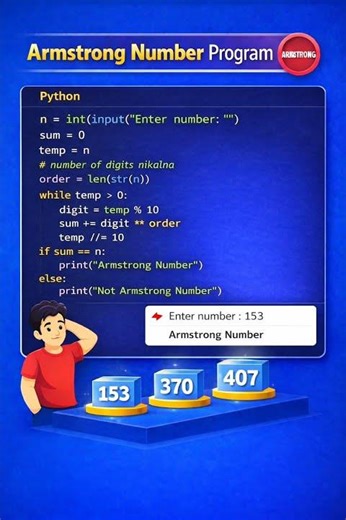 Armstrong Number Program in Python 🔥 | Easy Explanation for Beginners #python