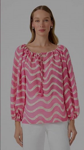 Sandia 2 Blouson Top – Pinku | Relaxed Cotton Long-Sleeve Top by Trina Turk