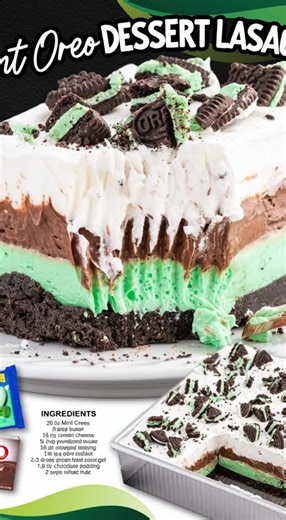 Chocolate mint = perfection 🌿🍫 This Mint Oreo Lasagna is creamy, dreamy, and totally irresistible. Ingredients Mint Oreo Crust 20 ounces mint Oreos 6 tablespoons salted sweet cream butter, melted and cooled 2 tablespoons salted sweet cream butter, softened (for buttering the baking dish) Mint No Bake Cheesecake Layer 16 ounces cream cheese, softened ¾ cup powdered sugar 16 ounces whipped topping, thawed 1½ teaspoons pure mint extract 2 to 3 drops green food color gel Chocolate Pudding Layer 7.