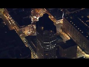 Aerials of Westlake Tree and Bon Marché Star lighting in downtown Seattle