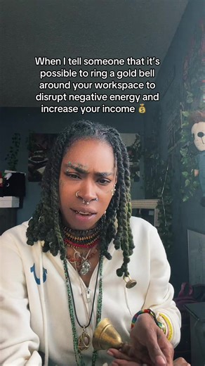 Ringing a gold bell breaks up stagnant energy and reactivates the spiritual atmosphere in your workspace. It helps reset the vibration before readings, rituals, or business work. The sound vibration disrupts negative or lingering energy. It creates a boundary, signaling that only aligned, supportive spirits are welcome in the space. #goldbell #abundance #stagnantenergy #hoodoo #fyp