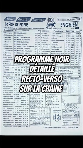 Programme quinte bleu Quinté Quarté Tiercé du jour 22 Juillet 2026 Enghien #quinté #pmu