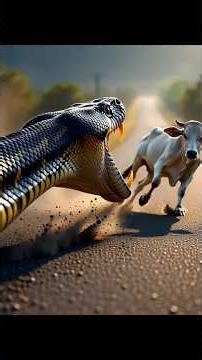 Courageous Cat Rescue Team Fights Giant Python to Save Innocent Cow 🐍#shorts #viral