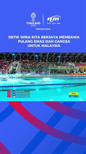 Tahniah Arvin Shaun Singh dan Hoe Yean Khiew memenangi pingat menerusi acara 200m gaya bebas lelaki! 💪 #DemiMalaysia #SEAGamesThailand2025 #KitaSemuaTeamMAS #SukanSEA2025 #SukanRTM