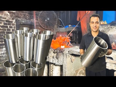 Hardworking Old Man Making Engine Block Cylinder Liners in Factory