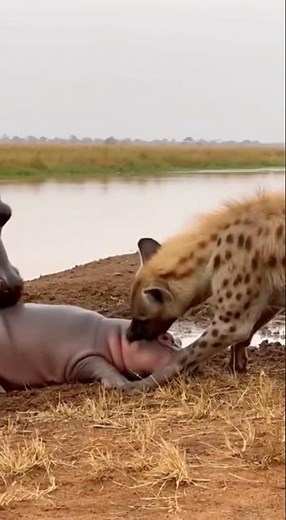 What happens when a hyena bites a young hippo… but instantly becomes “a good dog” once mom arrives?