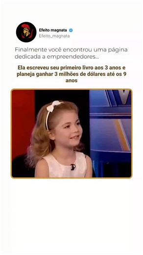 Efeito_Magnata | Empreendedorismo | Motivação on Instagram: "Ariana Jalia, nascida em 2012 em Los Angeles, é uma criança prodigio americana que escreveu seu primeiro livro, Mommy B and Me, aos 3 anos de idade, ganhando o título de autora publicada mais jovem do mundo. Ela aprendeu sozinha a ler aos 2 anos e criou a história do INESS sobre o seu cobertor imaginário "B", completa com as suas próprias ilustrações. O livro foi publicado em março de 2016. Seu segundo livro, AJ's Birthday Surprise, fo