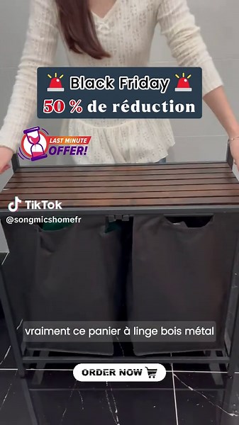 Désordre invisible, style visible ! 🌿 Le panier à linge SONGMICS en fer et bois garde votre espace propre et design. La touche parfaite pour votre maison. #songmics #songmicshome#blackfriday