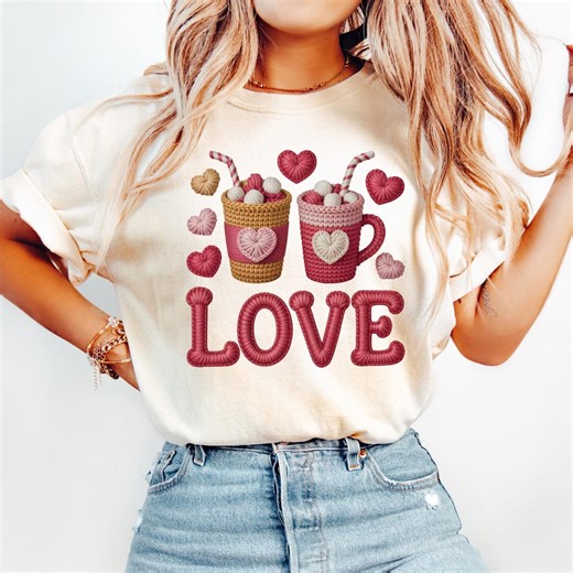 Yarn Valentine Coffee Png, Yarn Hot Cocoa Sublimation, Cute Knit Drinks With Hearts, Pink Cozy Cup Set Handmade Craft Png Design, Love Png - Etsy